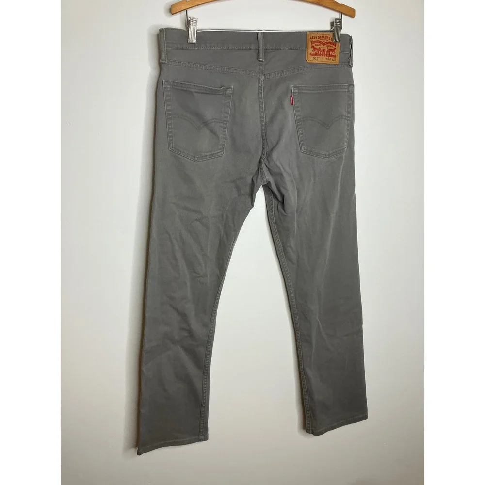 Levi's 513 Slim Straight Pants Mens 34x32 Grey Excellent Casual Cotton Blend